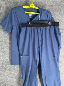 Jaanuu 3-Pocket V-Neck Scrub Top & Pants Set Men 2XL Blue Uniform Work Nurse - Picture 1 of 23