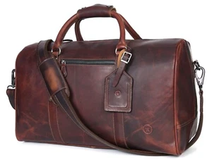 Leather Travel Duffel Bag | Gym Sports Bag Airplane Luggage Carry-On Bag - Picture 1 of 6