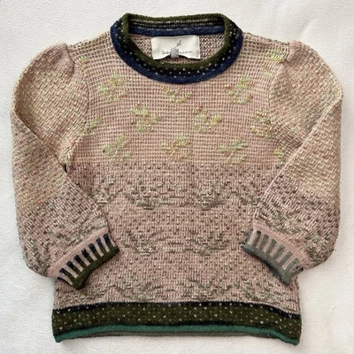 Bebe Organic Girls Sweater Size 6 neutrals floral stitched dusty rose crew neck - Imagem 1 de 4