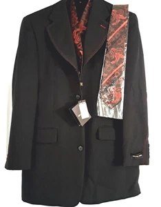 Traje de fantasía negro Milano Mando para hombre ribete rojo 3 piezas nuevo con etiquetas hecho en Italia talla 40/34 W - Imagen 1 de 13