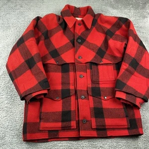 VINTAGE Filson Mackinaw Jacket Mens 44 Hunting Buffalo Plaid Wool Coat 70s 80s - Picture 1 of 11