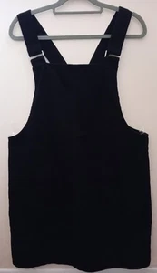 Ladies Black Corduroy Pinafore Dress Uk 16 Front Pockets NEW LOOK - Picture 1 of 19