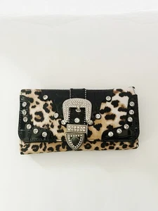 Damen Geldbörse Animal Print und Gürtelschnalle Bling - Bild 1 von 3