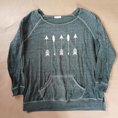 Z by Zobha Sweatshirt Womens Size XXL Green Tribal Arrows Pouch Pocket Lighter - Image 1 of 4