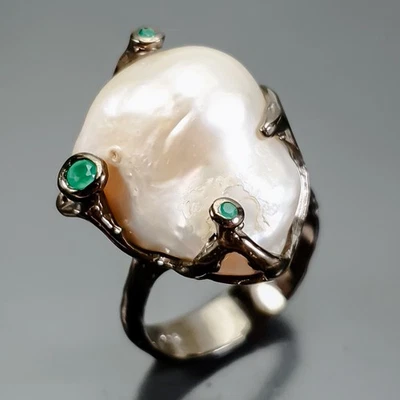 Кольцо ручной работы с натуральным барочным жемчугом серебро 925 пробы размер 8/R418718 - Изображение 1 из 4