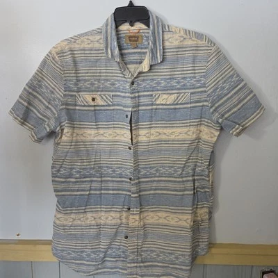 Foundry Supply Co Men's XLT Blue Tan Striped Shirt Button-Up Short Sleeve - Image 1 of 4