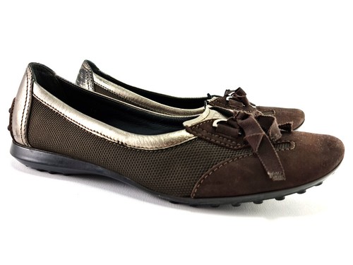 Ballerine ballerine Tod’s marroni scamosciate scarpe da donna taglia UK 4 EU 37