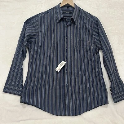 Geoffrey Beene 纽扣衬衫男式条纹长袖全新带标签 XL 码 17.5 34/35 — 第 1/4 张图片
