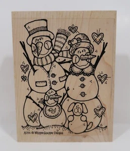 1990's Whipper Snapper Designs Rubber Stamp, A056 Snowman & Dog, Christmas - Picture 1 of 3