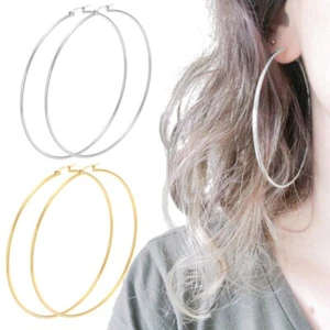 FASHION 925 STERLING SILVER PLATED HOOP SLEEPER EARRINGS 8- 50mm SMALL LARGE - Picture 1 of 21