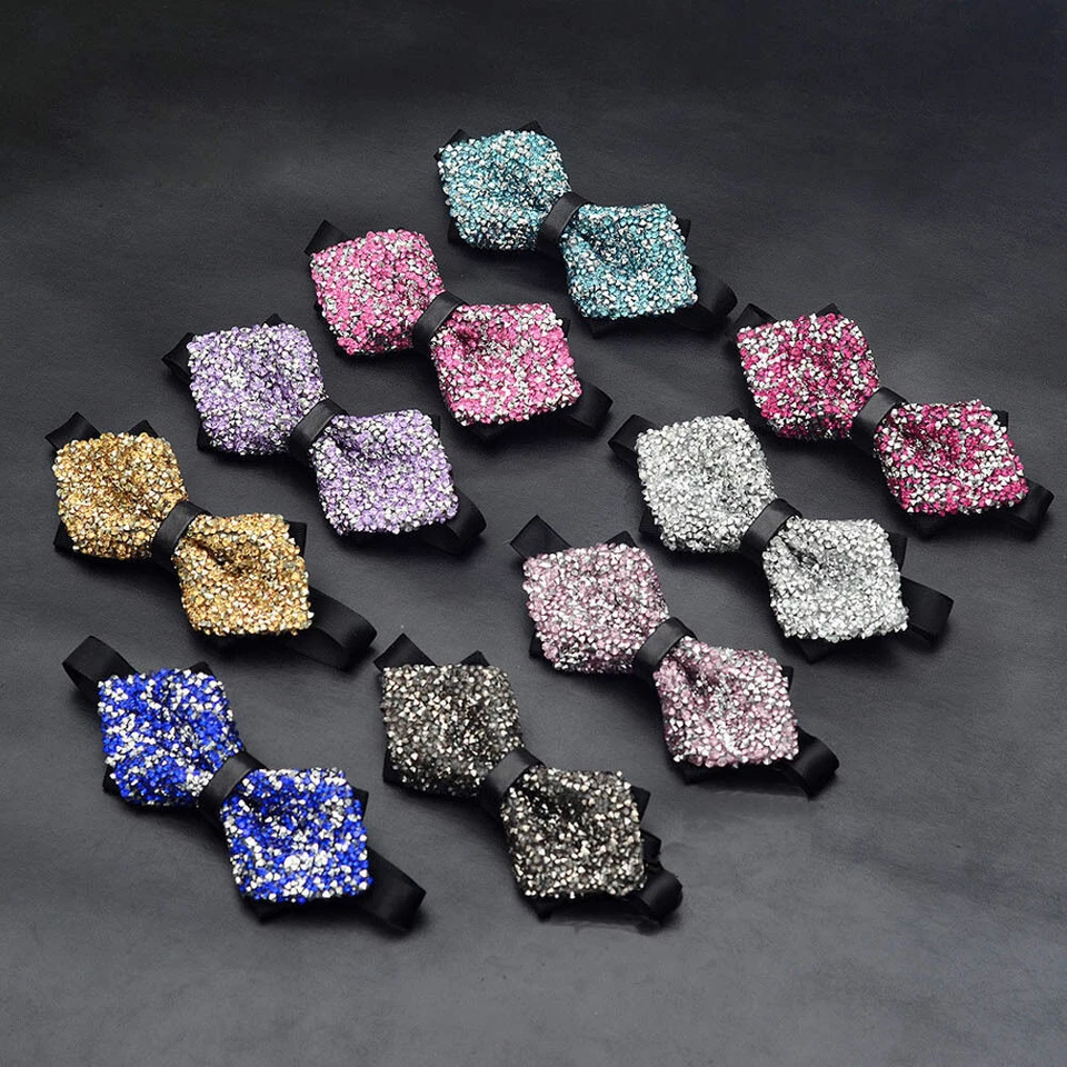 Men Luxury Shining Crystals Diamond Tip Bowtie Rhinestone Wedding Party Bow Tie - Image 1 of 1