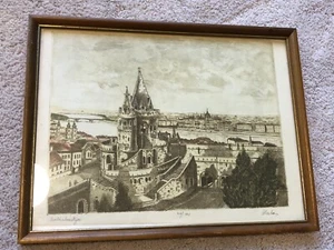 Hungarian Halászbástya Fisherman's Bastion Colored Etching Print - Rudolf Blahos - Picture 1 of 9