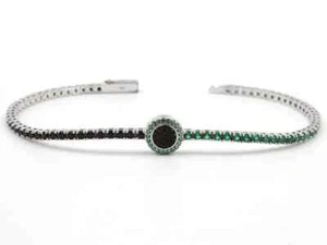 Bracciale Verde Nero Tennis Brachiale Argento Montatura Argento Unisex Elegante - Foto 1 di 6