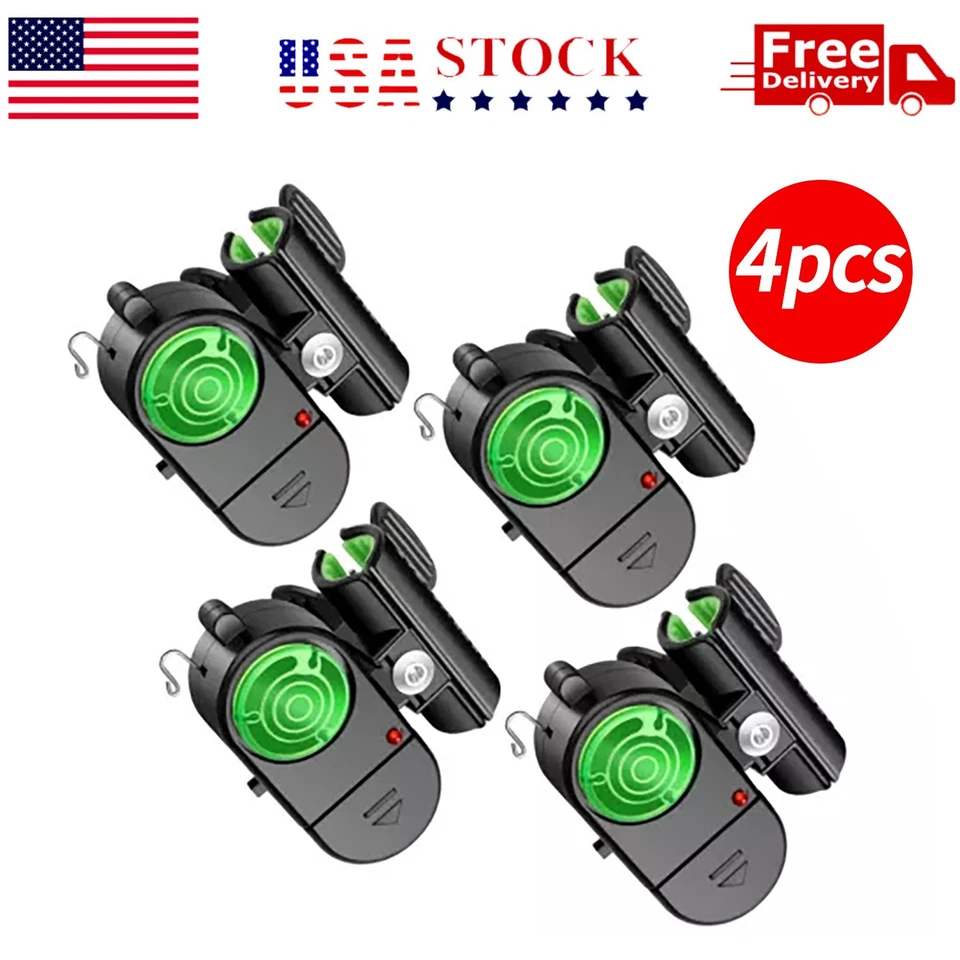 4 PIEZAS Luz LED Electrónica Pesca Mordedura Sonido Alarma Alerta Campana Clip En Caña de Pescar Foto 1 de 4