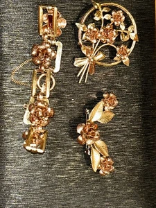 2 Broches Krementz Vintage y 1 Pulsera Firmada, Color Oro Y Oro Rosa - Imagen 1 de 9