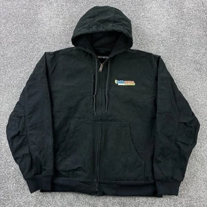 Vintage Y2K Crown Canvas Jacket Mens XL Black Heavy Hooded Thermal Lined Zip - Picture 1 of 5