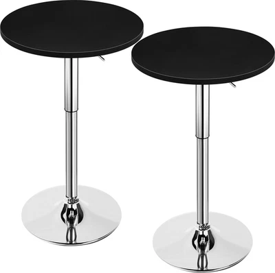Adjustable Round Bar Table Set, 360° Swivel, Black MDF Top, 2pcs - Image 1 of 4