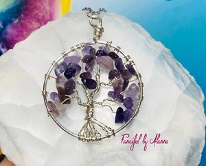 Amethyst chip Tree of Life Pendant - Tree of Life Necklace - Amethyst, Handcraft - Picture 1 of 7