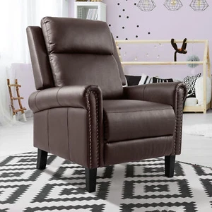 Adjustable Single Sofa PU Leather Recliner Chair, Push Back Recliner w/ Arms - Picture 1 of 5