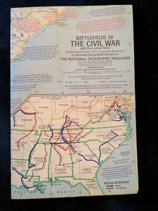 National Geographic Map Of Battlefields Of The Civil War W/Descriptive  1967 - Picture 1 of 8