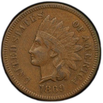 1869 1c PCGS XF 45 FS-302  SNOW-1 ~ UNDERATED INDIAN CENT REPUNCHED DATE VARIETY - Image 1 of 4