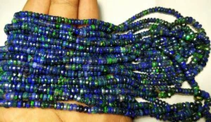 Natural Blue Ethiopian Opal Rondelle Shape Faceted Beads 4-7 MM 18" Inch Beads - Picture 1 of 5