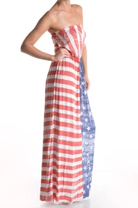 New T-PARTY USA AMERICAN FLAG VINTAGE TUBE Maxi DRESS, S M L - Picture 1 of 5