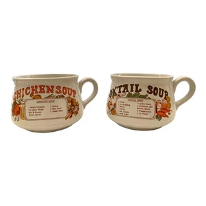 2x Vintage Retro Recipe Soup Mugs Bowls Oxtail & Chicken - Picture 1 of 8