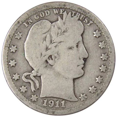 1911 D Barber Quarter AG About Good 90% Silver 25c US Type Coin Collectible Cover