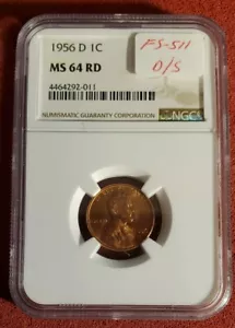 1956 D/S ONE CENT WDMM-001 OMM-1 NGC MS 64 RED read the description...... t193 - Picture 1 of 10