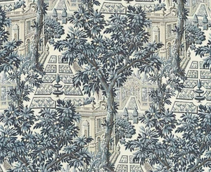 ZOFFANY CURTAIN FABRIC DESIGN Italian Garden 1.7 METRES INDIGO 100% LINEN - Picture 1 of 8