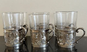 6 portavasos mexicanos perforados vintage de plata de ley .925 con inserto de vidrio 298 G - Imagen 1 de 8