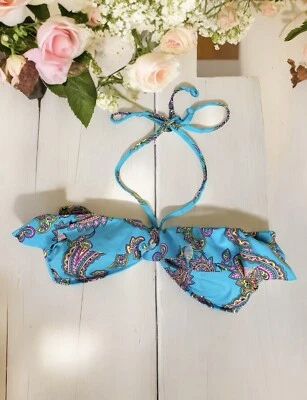 Bikini halter con volantes de cachemira azul traje de baño top festival verano playa talla M Foto 1 de 4