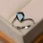 Pear Lab Created London Blue Topaz Wedding Ring 14K White Gold Plated Sliver