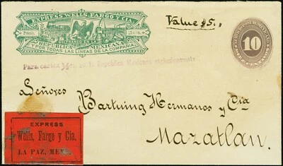 Express Wells, Fargo y Cia La Paz Mex. label on Wells Fargo printed frank entire - Image 1 of 2