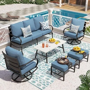 Patio Conversation Sofa Set 7 Seat Outdoor Sectional Sofa with Swivel Sofa Chair - Picture 1 of 10