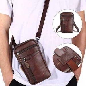 Men's Genuine Leather Fashion Phone Pouch Belt Bag Waist Crossbody Pack D3P7 - Picture 1 of 14