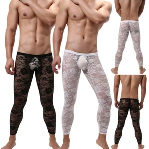 Pantalones Largos Leggings Para Hombre Sissy Floral Encaje Malla Transparente Bragas Gay Nuevos - Imagen 1 de 28