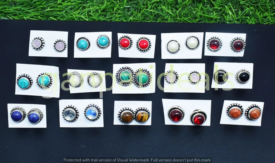 Lote al por mayor de 10 pendientes de piedras preciosas turquesa y mezcla joyas hechas a mano para mujer Foto 1 de 1