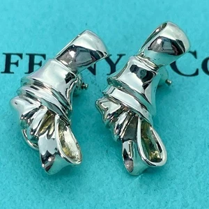 Rare Tiffany Ribbon Earrings Vintage 24 3186S - Picture 1 of 9