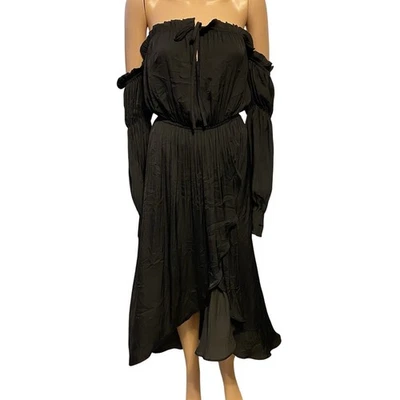 Mujeres Adolescentes Junior Vestido Talla S Negro Fuera del Hombro Alto Bajo Volantes Cachicho Foto 1 de 4