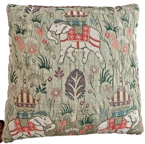 Vtg Decorative Embroidered Elephant Pillowcase Sham Cover w/ Tassels Cord 23x23" - Picture 1 of 18