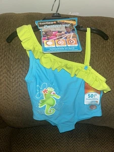 Sun Alert by Luv Gear Toddler Girls One (1) Piece Swimsuit Turquoise Size 2T NWT - Picture 1 of 12
