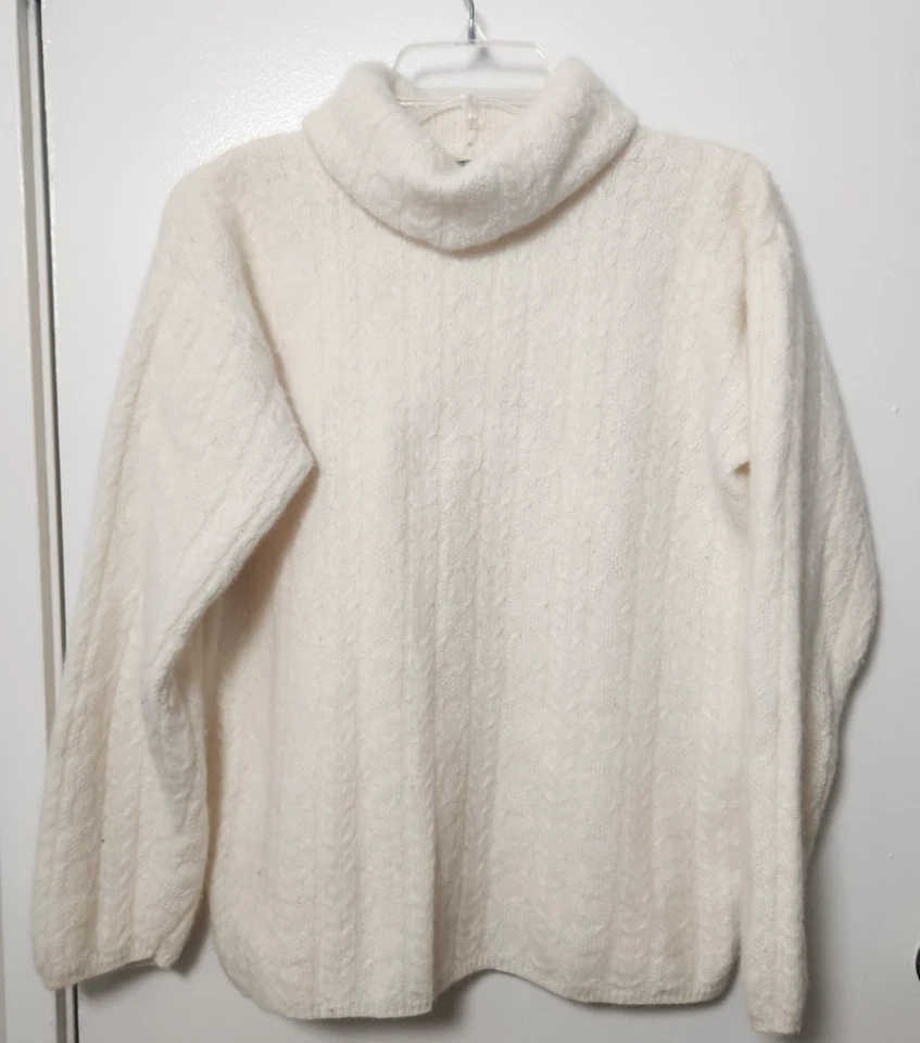 Jeanne Pierre ягненка шерсти Angora слоновой кости кабель трикотажа капот шеи свитер средний винтажный - Изображение 1 из 4