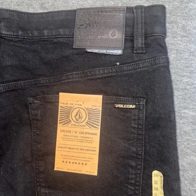 Volcom Mens Solver Modern Straight Stretch Denim Black Jeans Dark Wash 38x32 NEW - Image 1 of 4