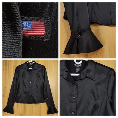 Polo Jeans Co Ralph Lauren Blusa Negra Satén Volantes Para Mujer L Y2K De Colección Foto 1 de 4