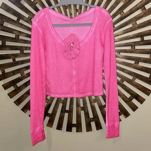 Splendid Pink Cropped Long Sleeve Shirt & Scrunchie Juniors Size L New - Picture 1 of 10