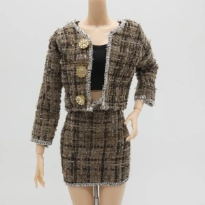 Barbie Model Muse Puppe Größe braun schwarz Tweed Rock Anzug Mitte Oberschenkellang Xian - Bild 1 von 8