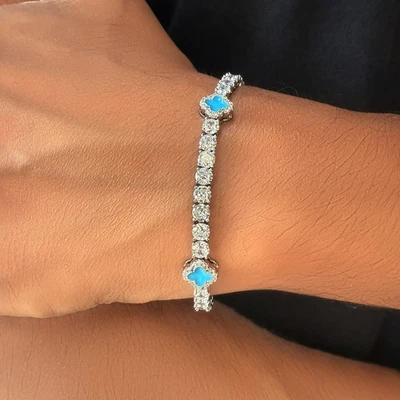 "Brazalete de tenis de diamantes trébol de cuatro hojas de la suerte de oro de 18 quilates cadena VVS D de lujo - 7""" Foto 1 de 4
