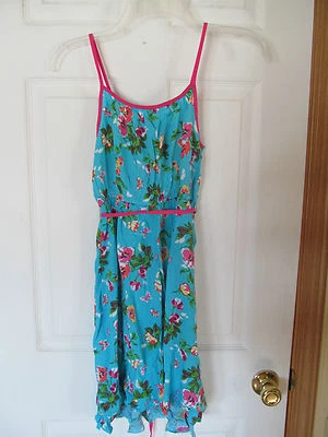 NUEVO CON ETIQUETAS Vestido para Niña Pinky Aqua Azul Floral Correa de Espagueti Hasta la Rodilla talla 14 Foto 1 de 4